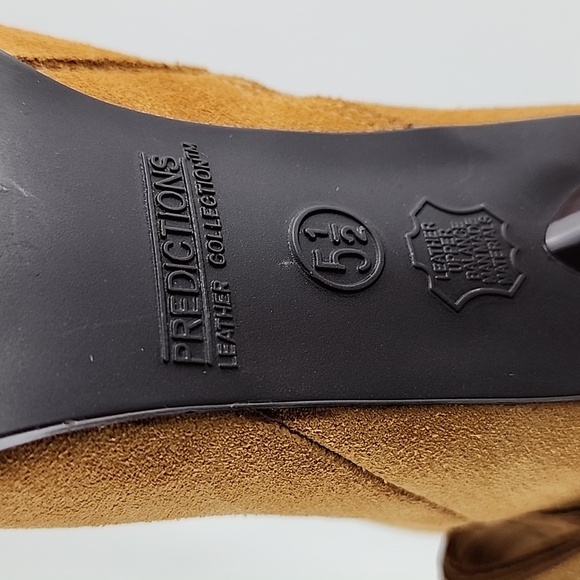 Predictions Collection Tan Suede Leather Fringed Heeled Boot Westen Style Sz 5.5 - Picture 10 of 16